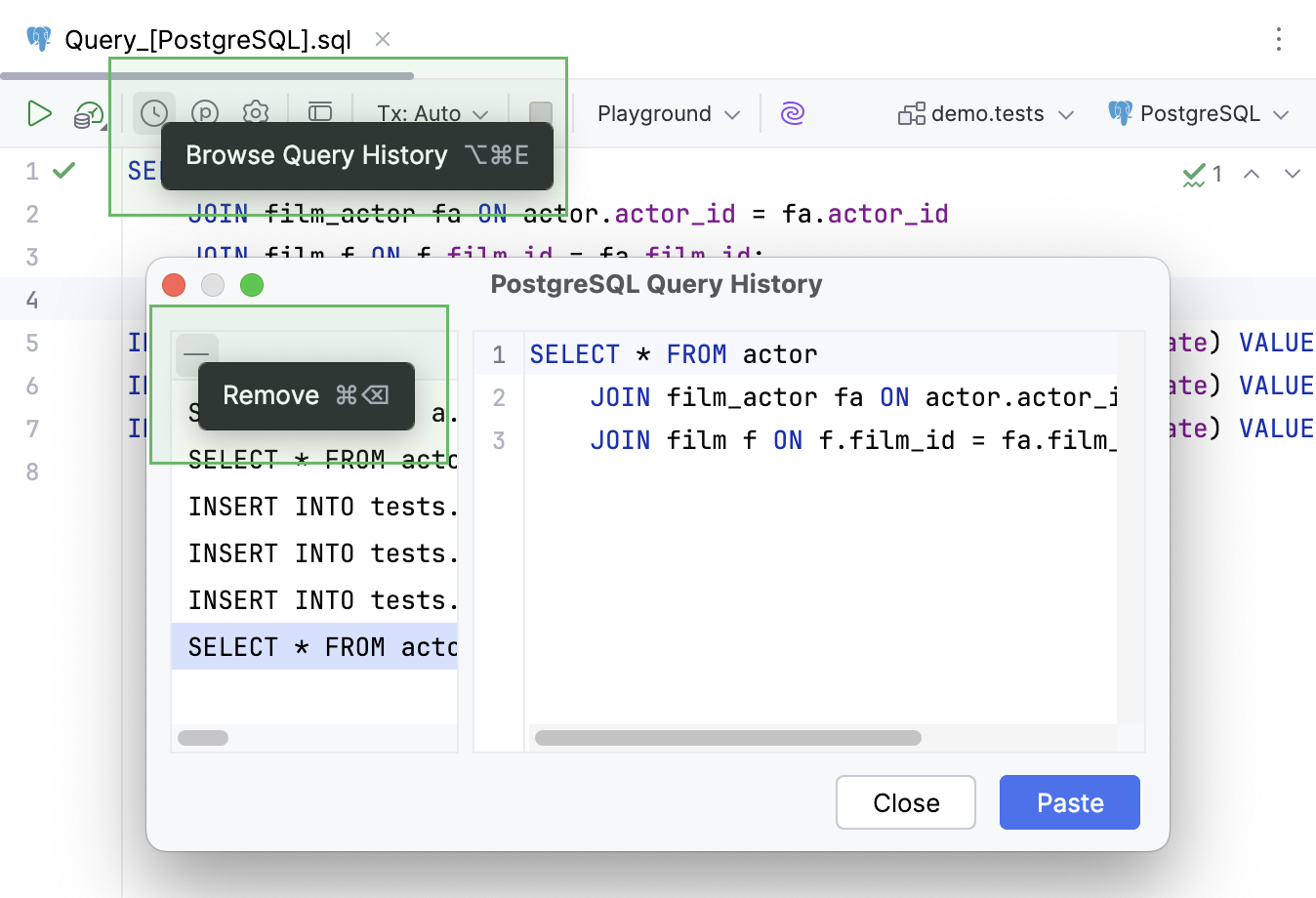 Remove records from the query history