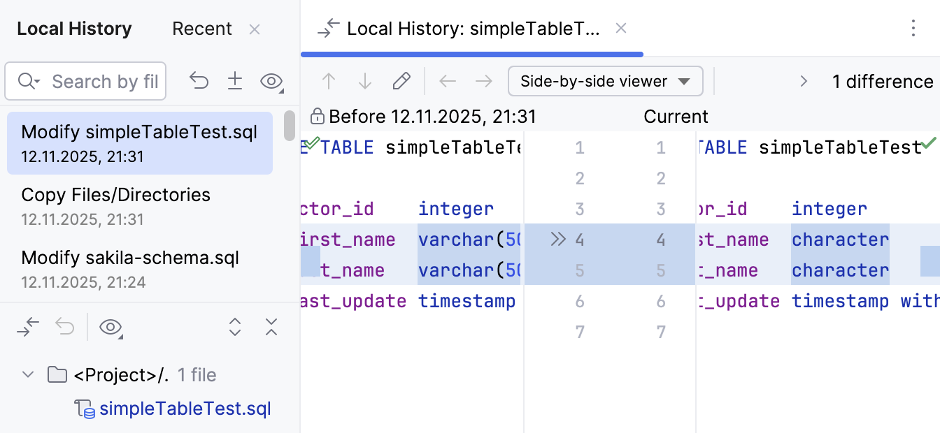 the Recent Changes popup