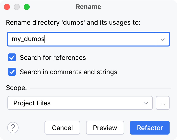 Rename dialog for a directory Rename dialog for a directory
