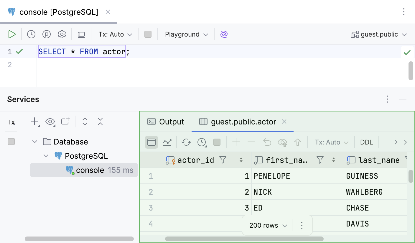 Result tab in the Services tool window