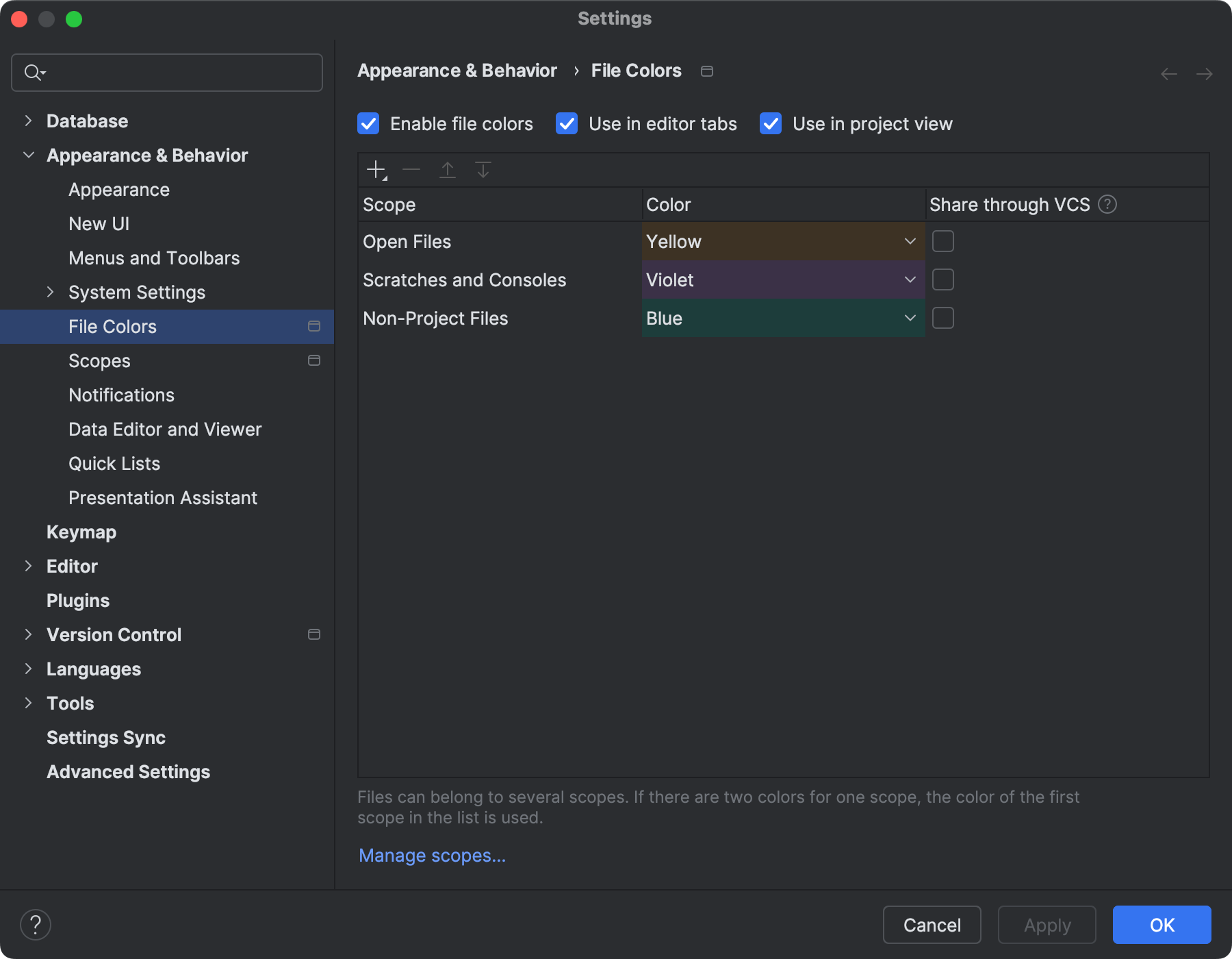 File Colors | DataGrip Documentation