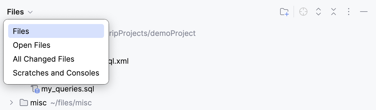 The Project tool window with the Group Tabs option enabled