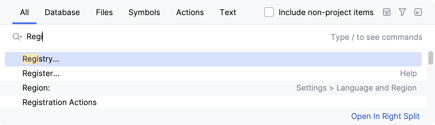 Opening Registry in Search Everywhere popup