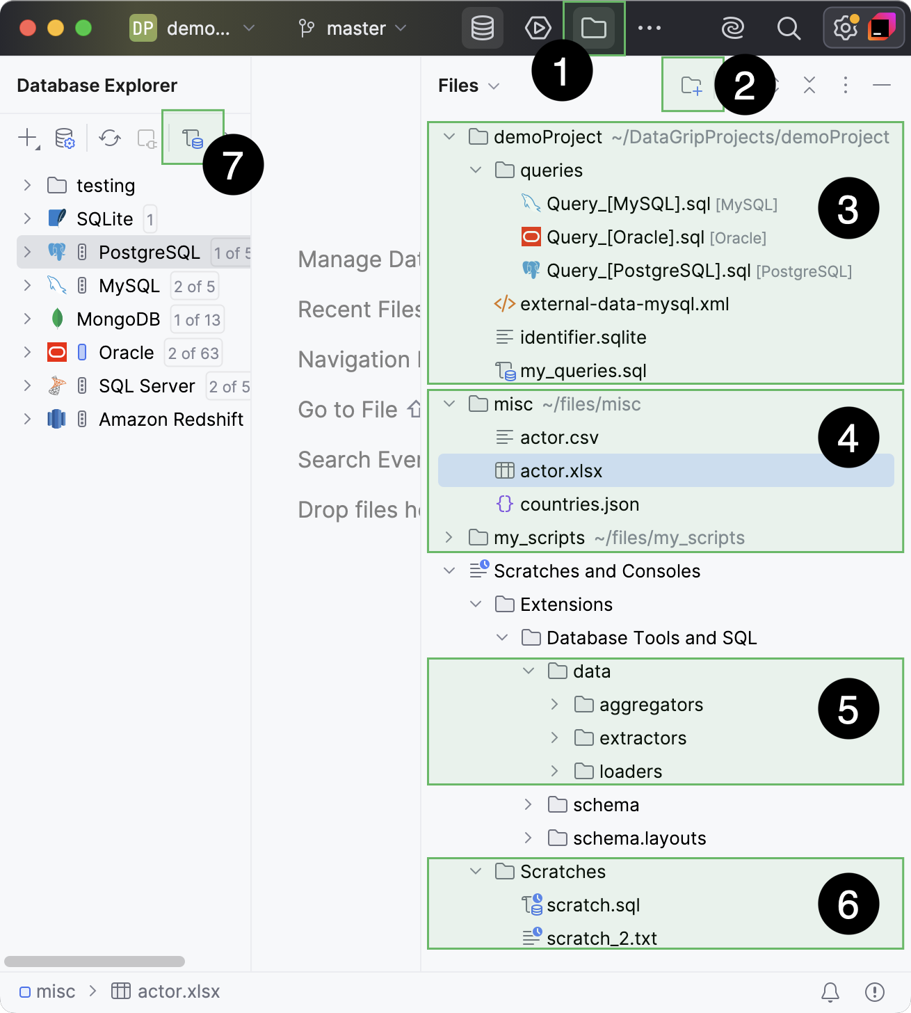 SQL files in the Files tool window SQL files in the Files tool window