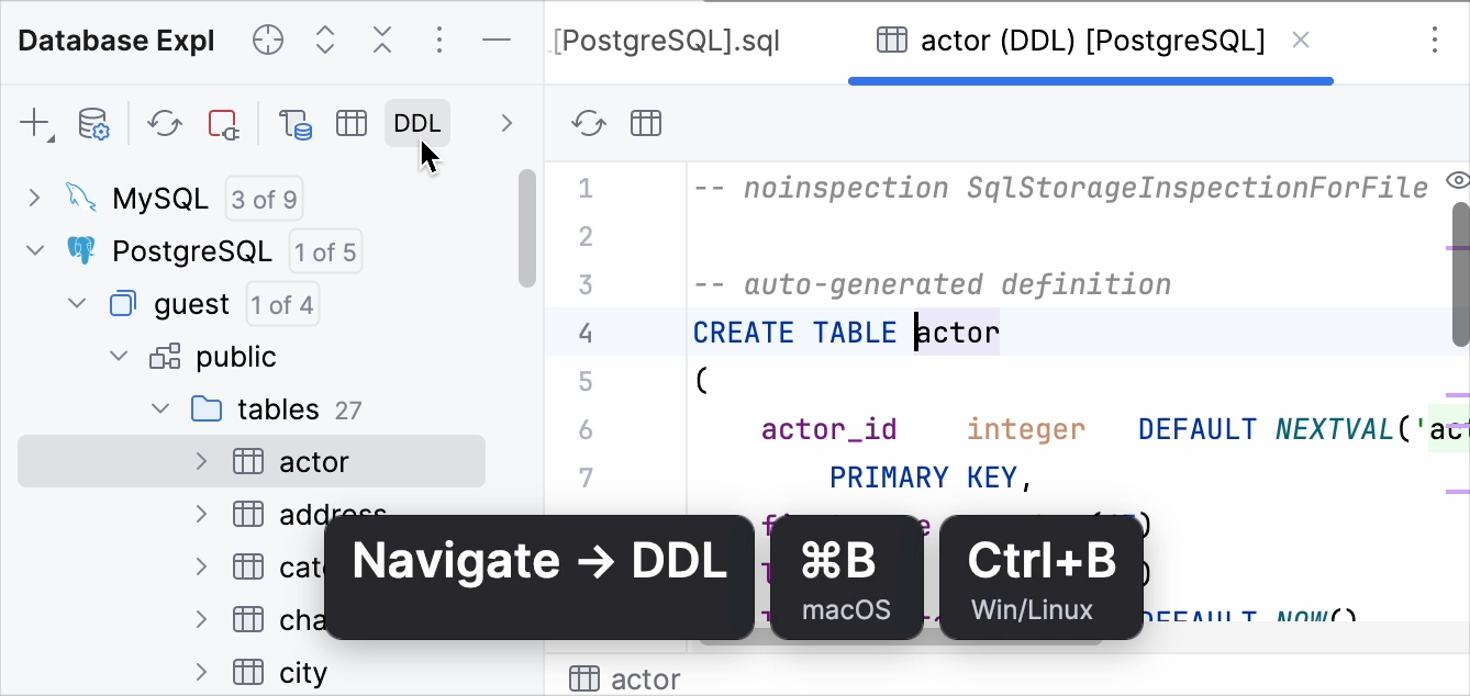 编辑数据库对象的 DDL 定义
