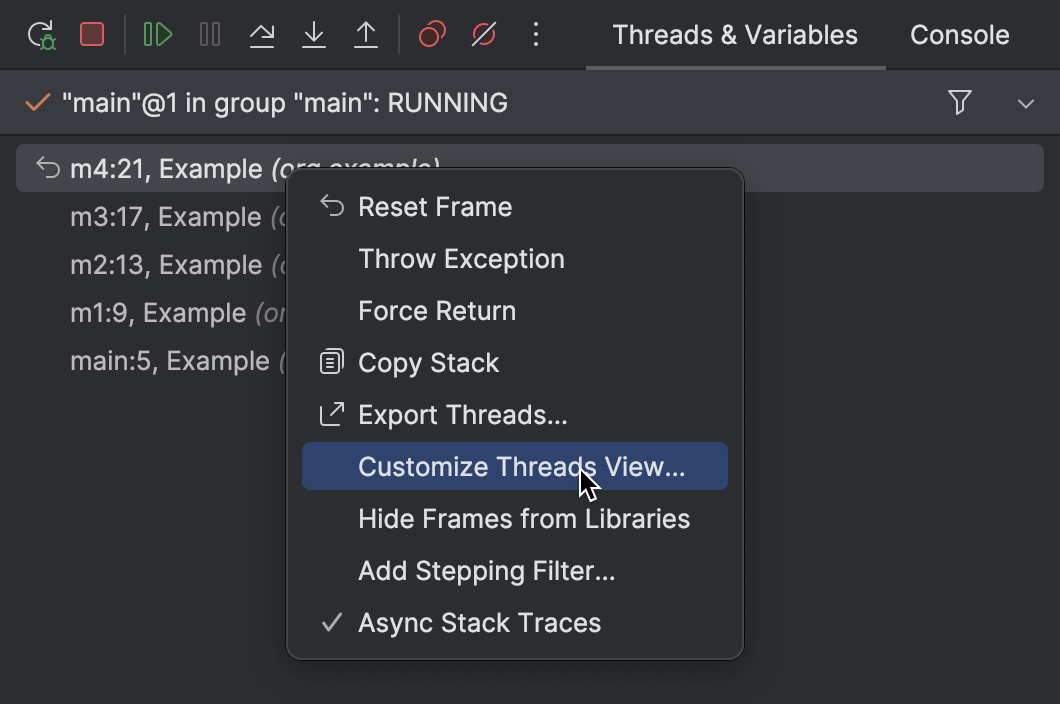 Customize Threads View item in the menu