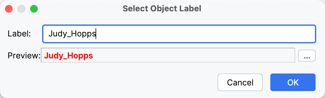 Configure label name and color in the Select Object Label dialog Configure label name and color in the Select Object Label dialog