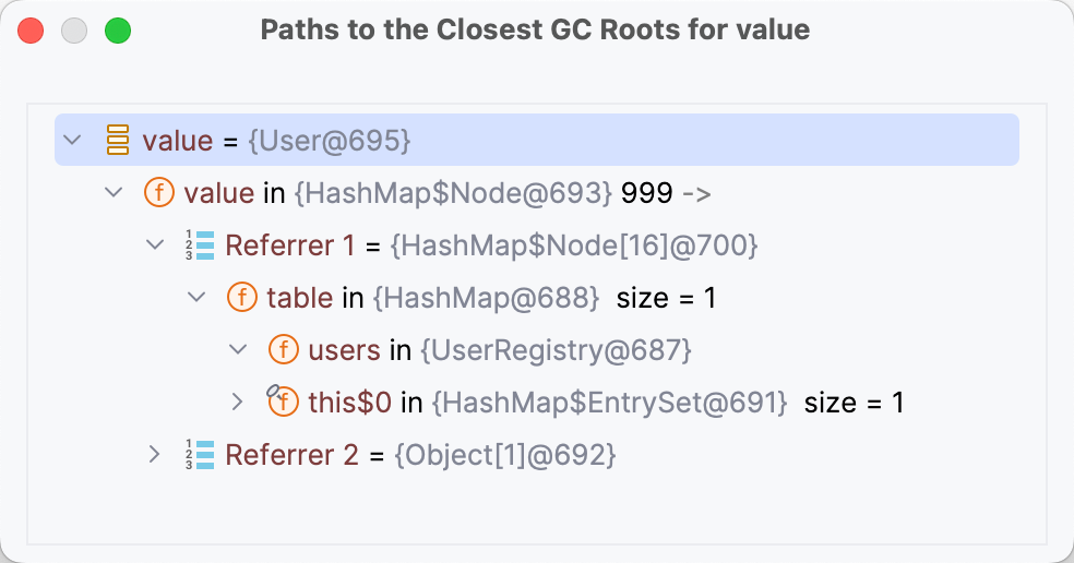 Referring Objects dialog Referring Objects dialog