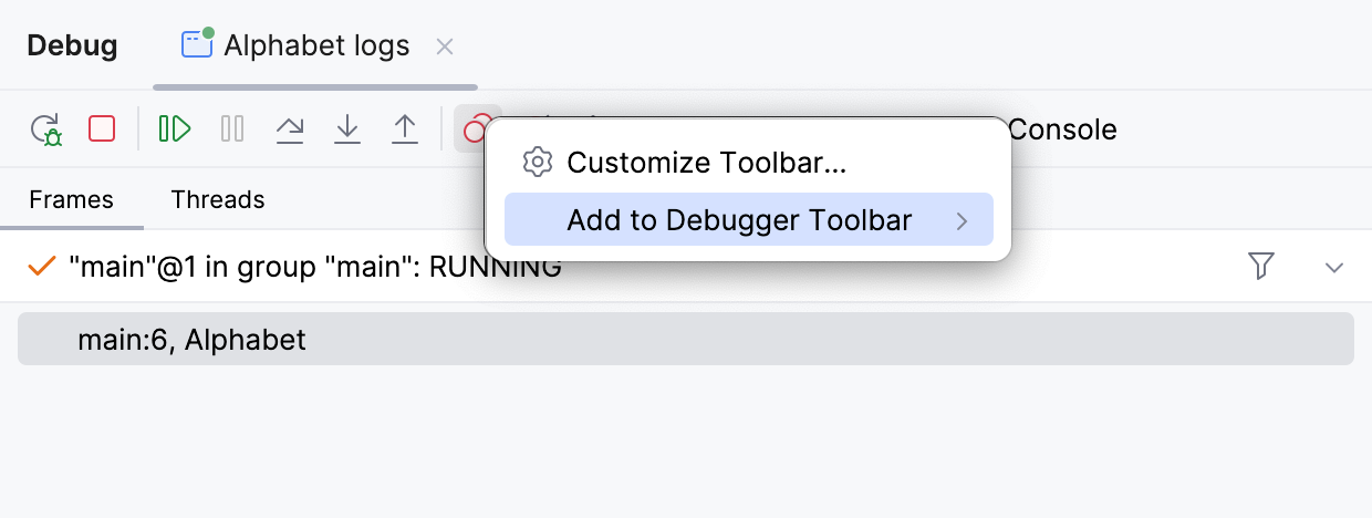 Customize Debugger Toolbar - add actions Customize Debugger Toolbar - add actions