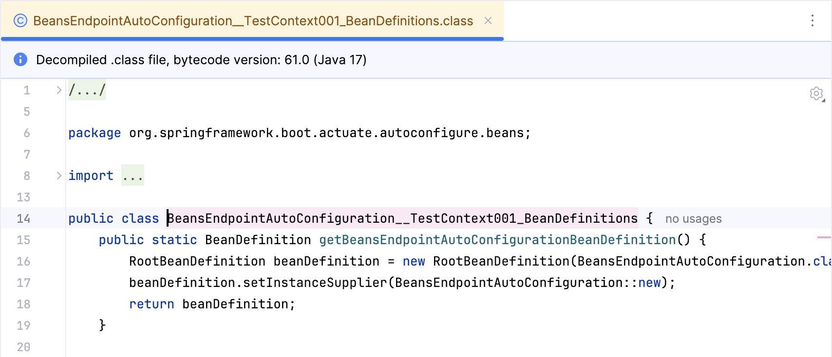 A compiled file in the editor that IDE has decompiled