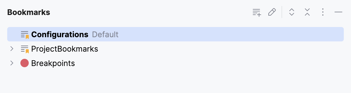 Another default list is configured in Bookmarks tool window Another default list is configured in Bookmarks tool window