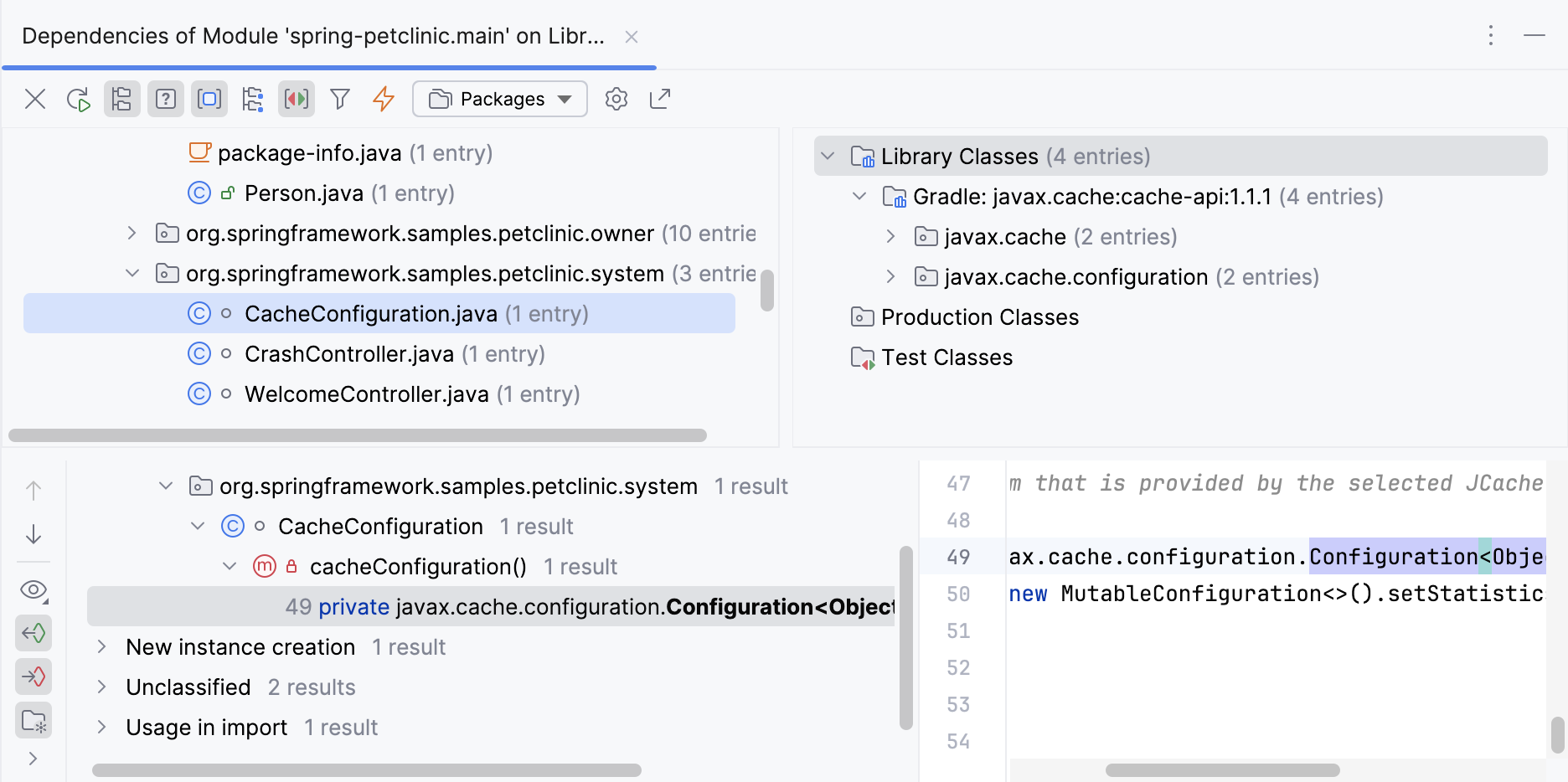 Results of the dependencies analysis in the Dependency Viewer tool window Results of the dependencies analysis in the Dependency Viewer tool window