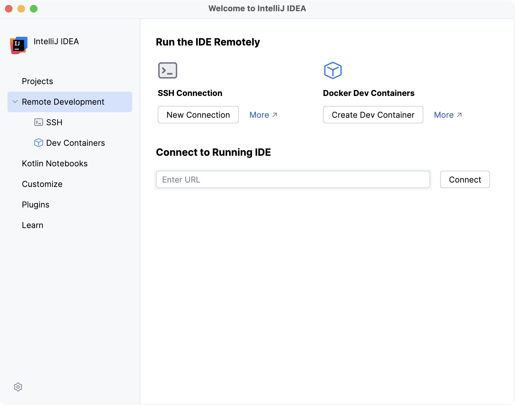 Configuring remote development settings on Welcome screen Configuring remote development settings on Welcome screen