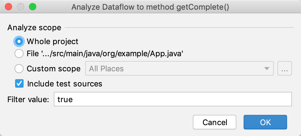 Analyze Dataflow dialog Analyze Dataflow dialog