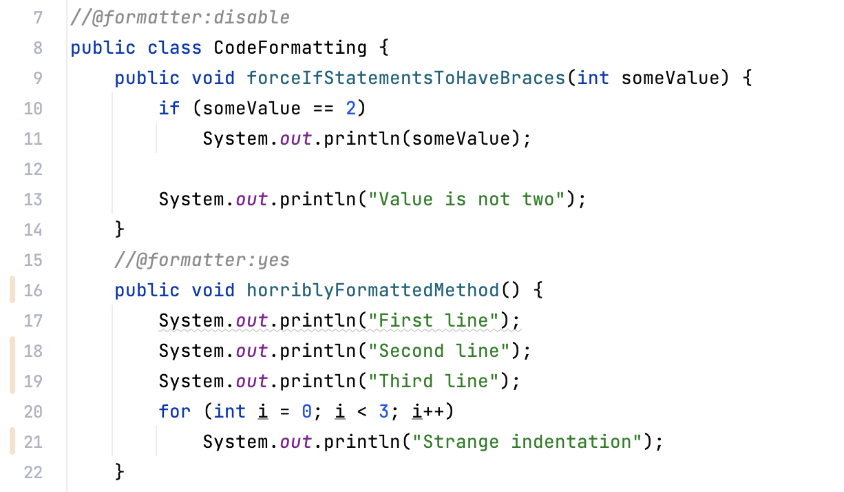 Example of using different formatter markers Example of using different formatter markers