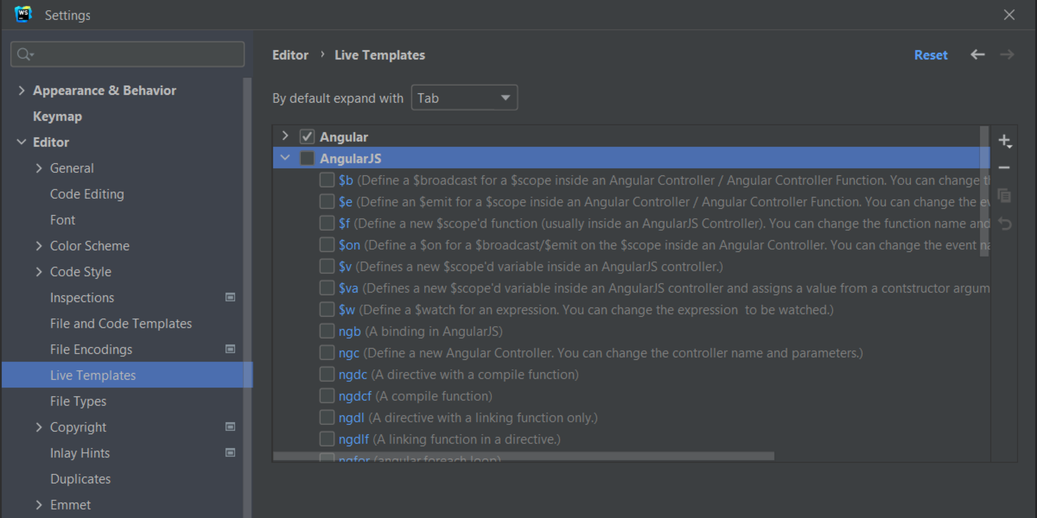 Disable live templates Disable live templates