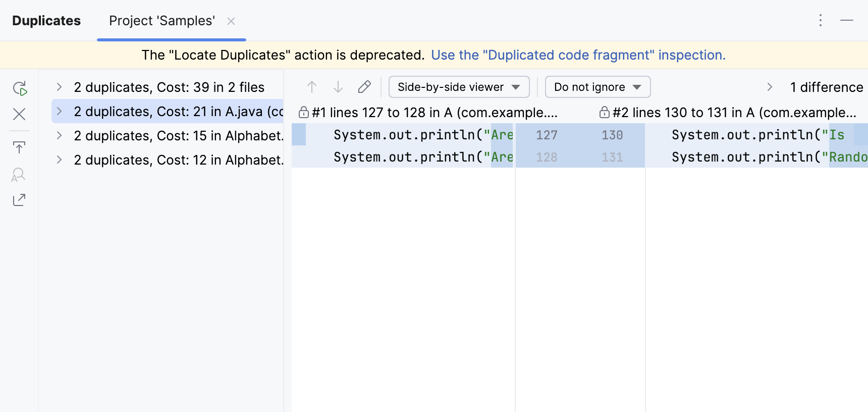 Duplicates tool window Duplicates tool window