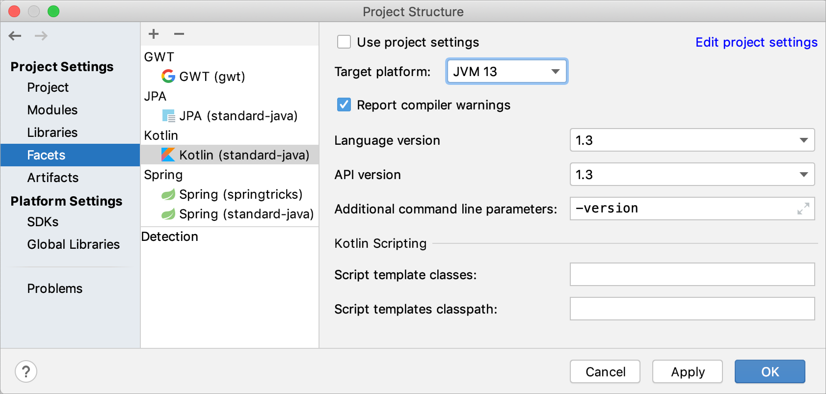 the Facets page the Facets page