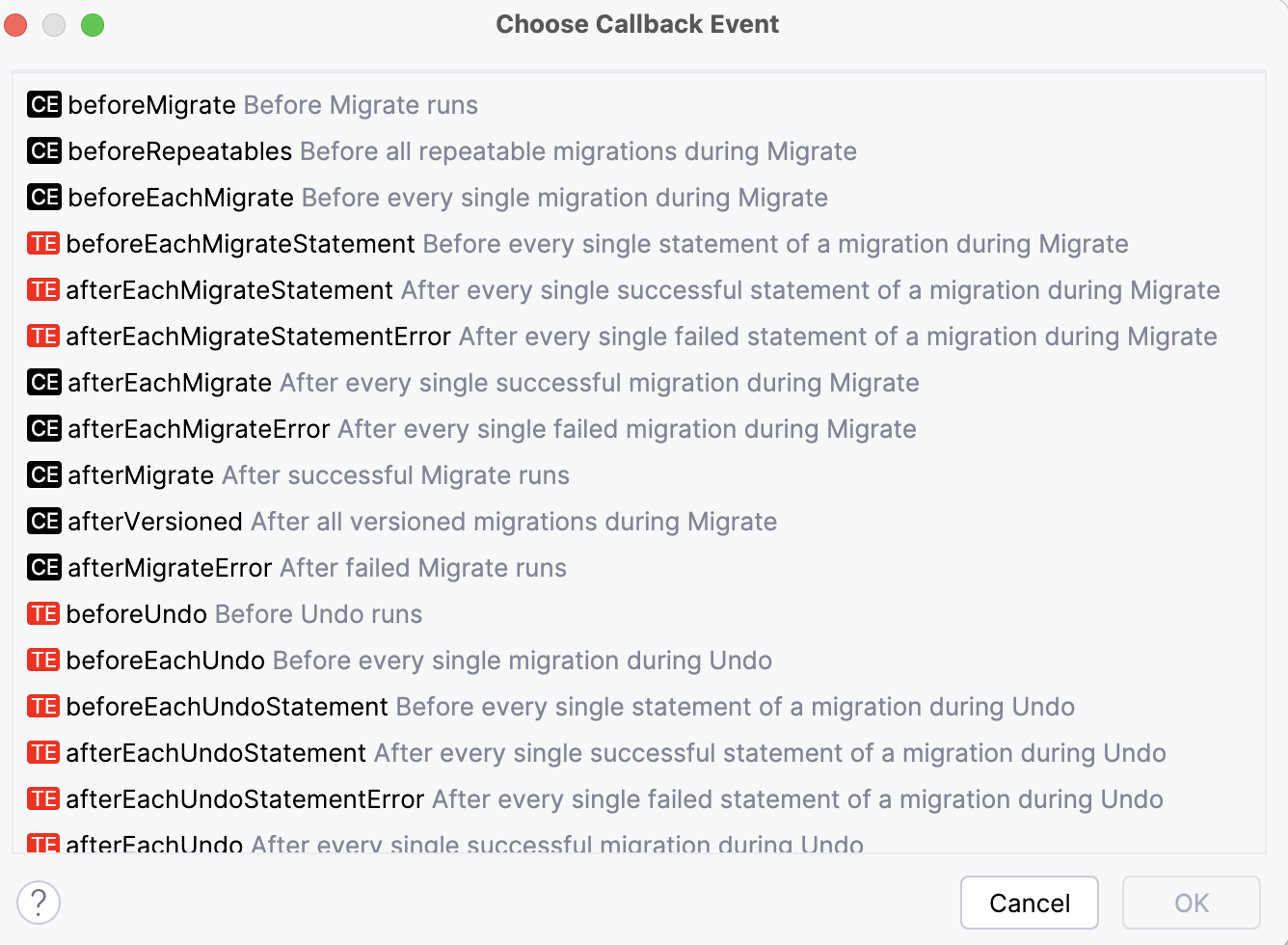 Callback event Callback event
