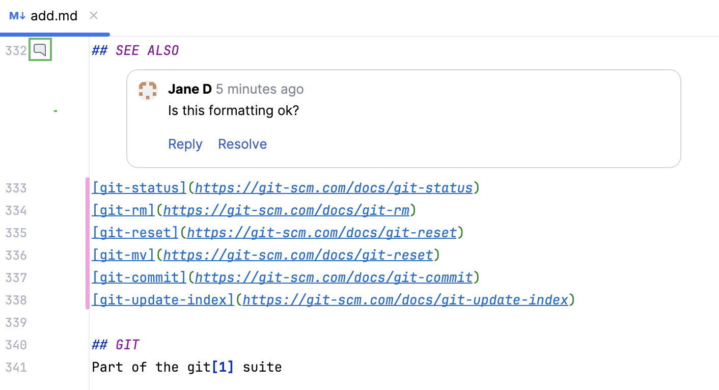 Changes and comments in the review mode Changes and comments in the review mode