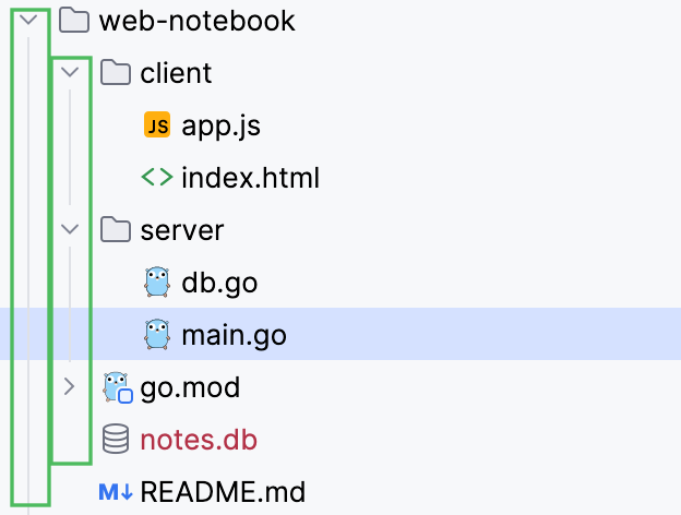工具窗口中的树形缩进指示线 工具窗口中的树形缩进指示线