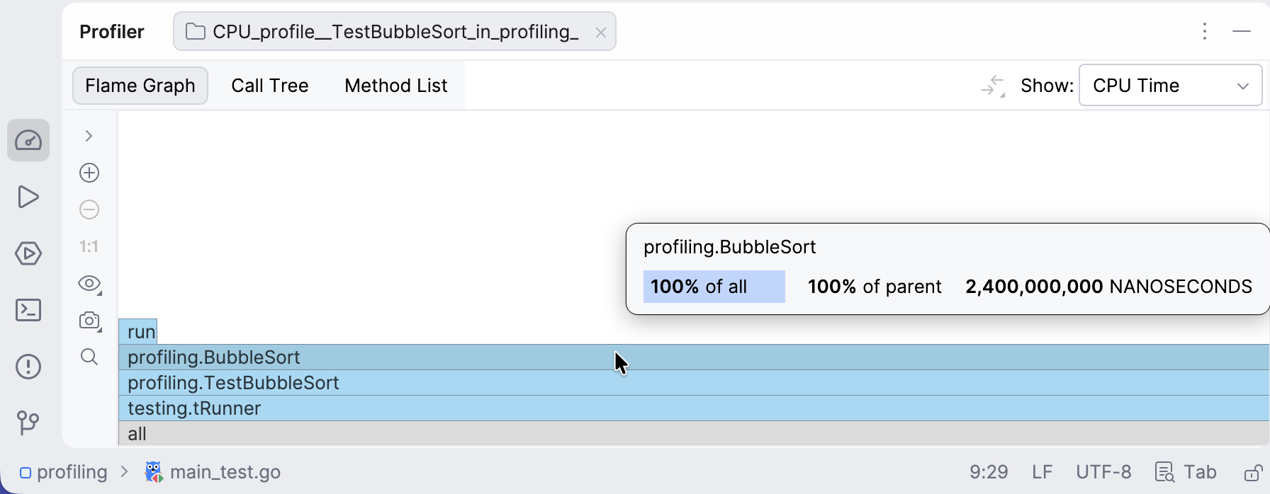 Flame graph in the CPU profiler Flame graph in the CPU profiler