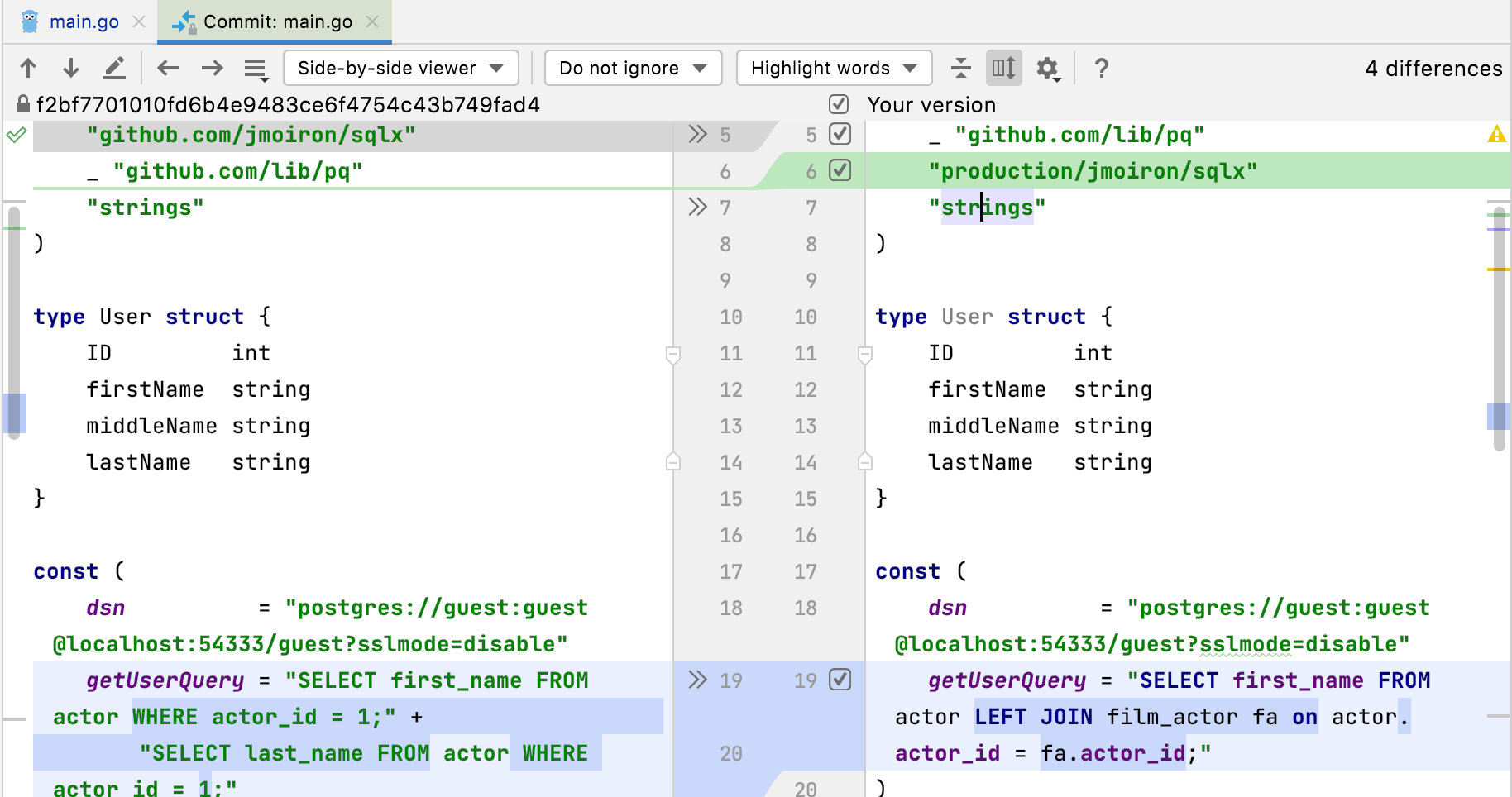 编辑器中的差异预览 编辑器中的差异预览