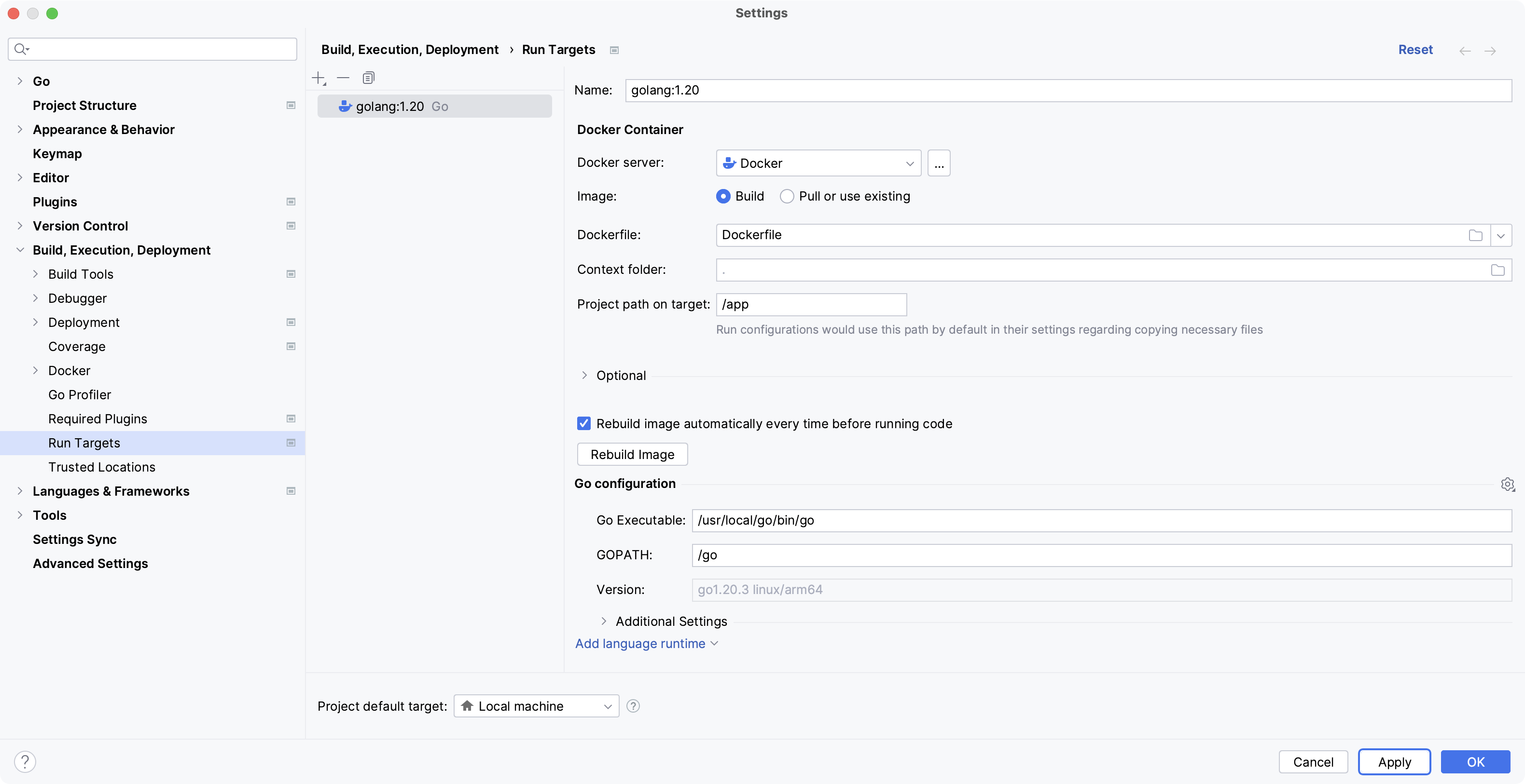 Docker run target Docker run target