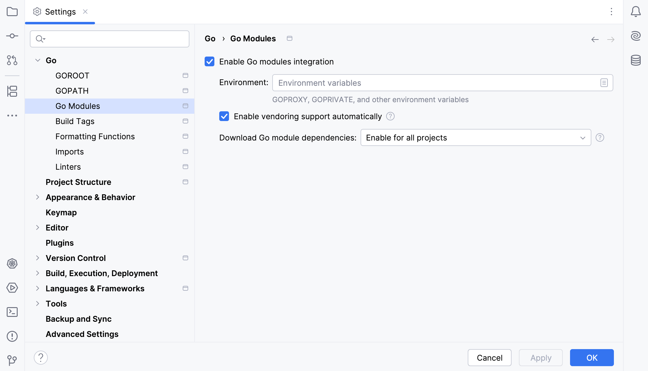 Enable Go in a project Enable Go in a project