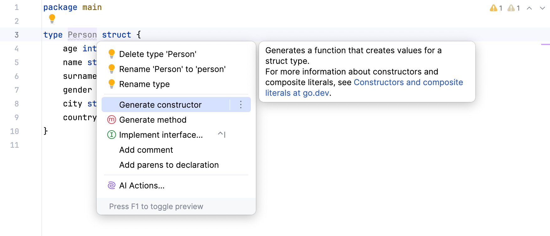 Generate a constructor Generate a constructor