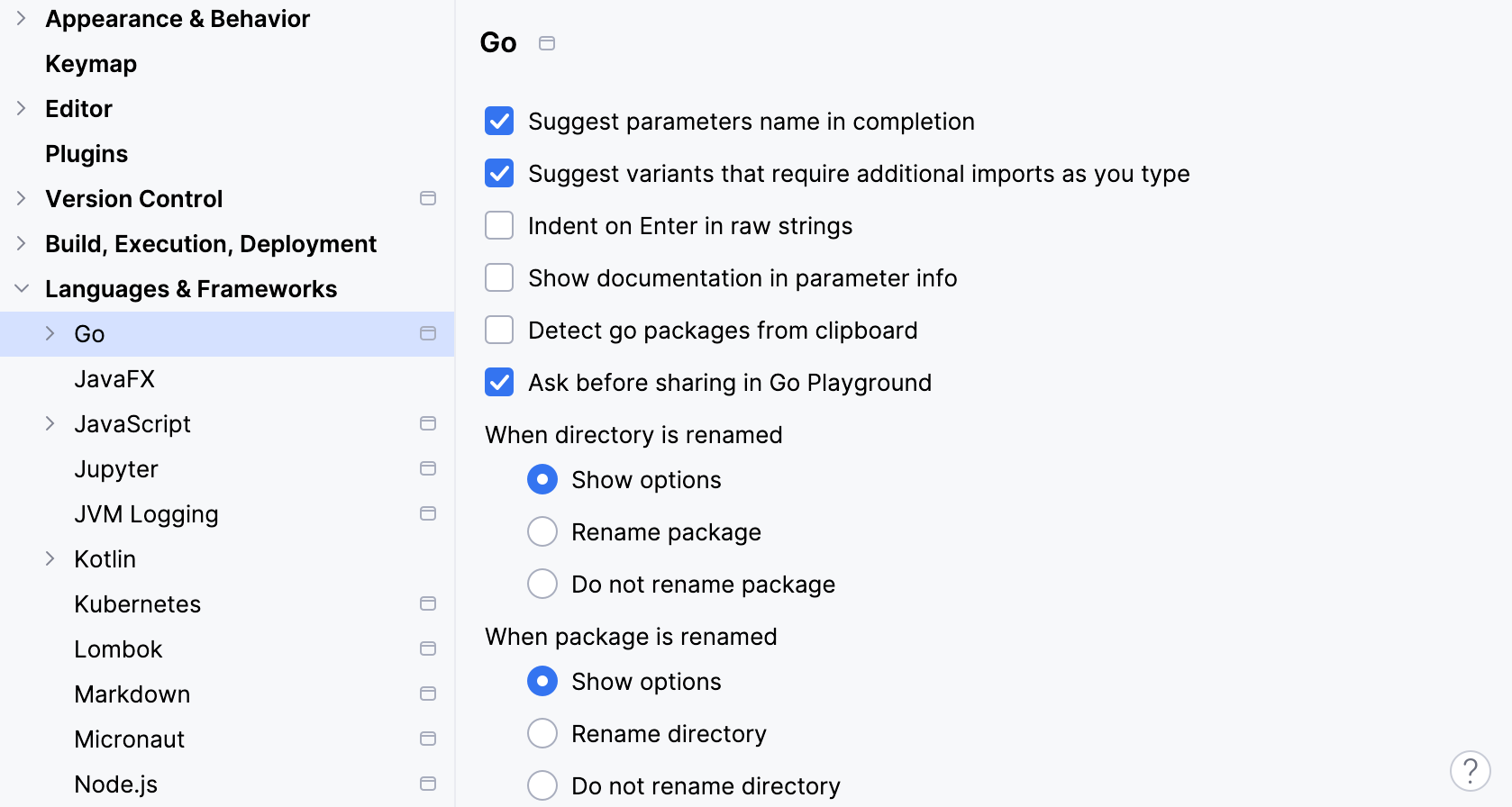 General settings for go General settings for go