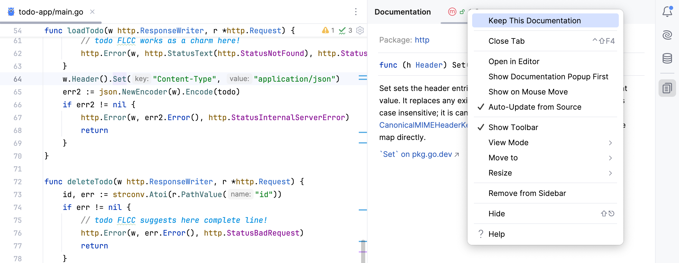 在工具窗口中保留快速文档 在工具窗口中保留快速文档
