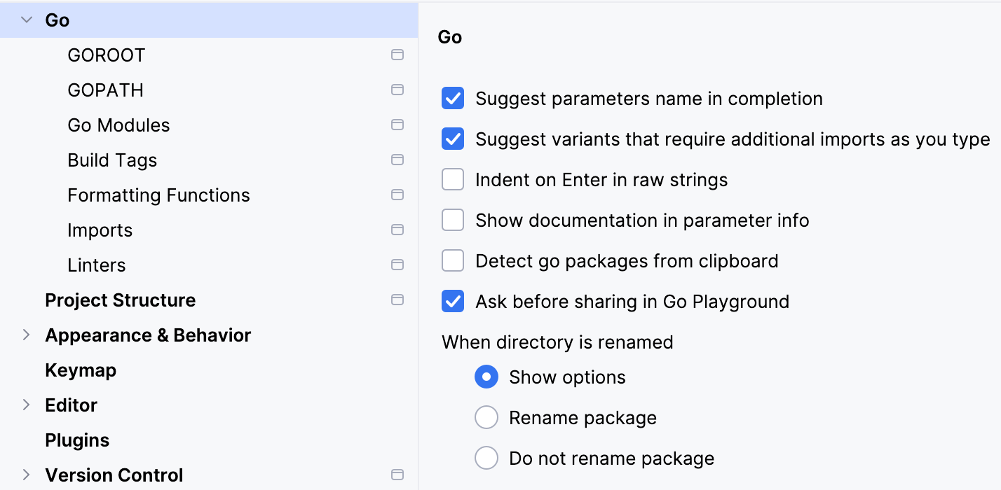 Location of Go settings Location of Go settings