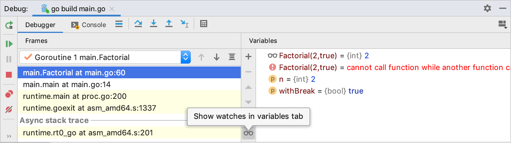 打开 Watches 窗格 打开 Watches 窗格