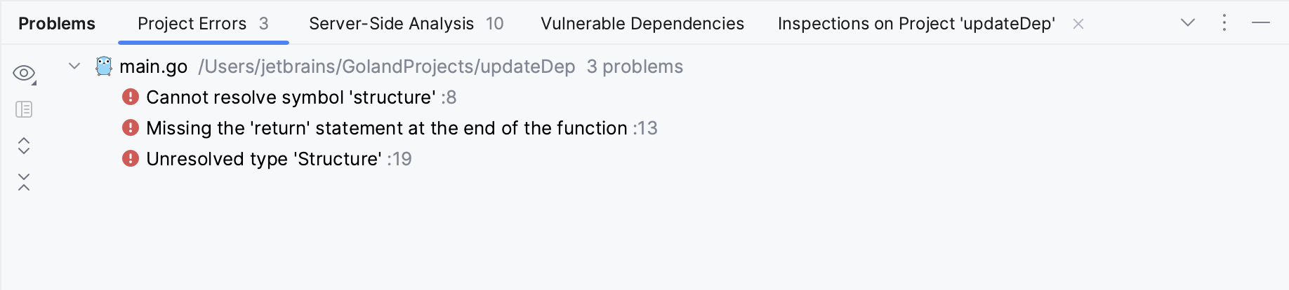 项目错误选项卡 项目错误选项卡