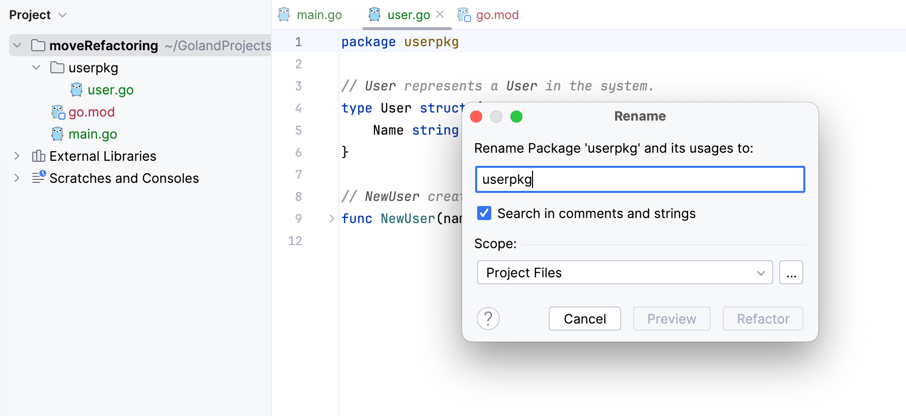 重命名 Go 模块名称 重命名 Go 模块名称