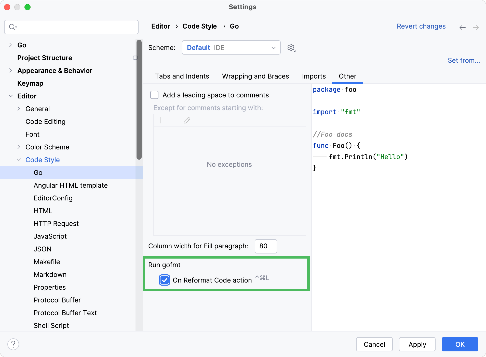 在代码重新格式化操作后运行 gofmt 在代码重新格式化操作后运行 gofmt