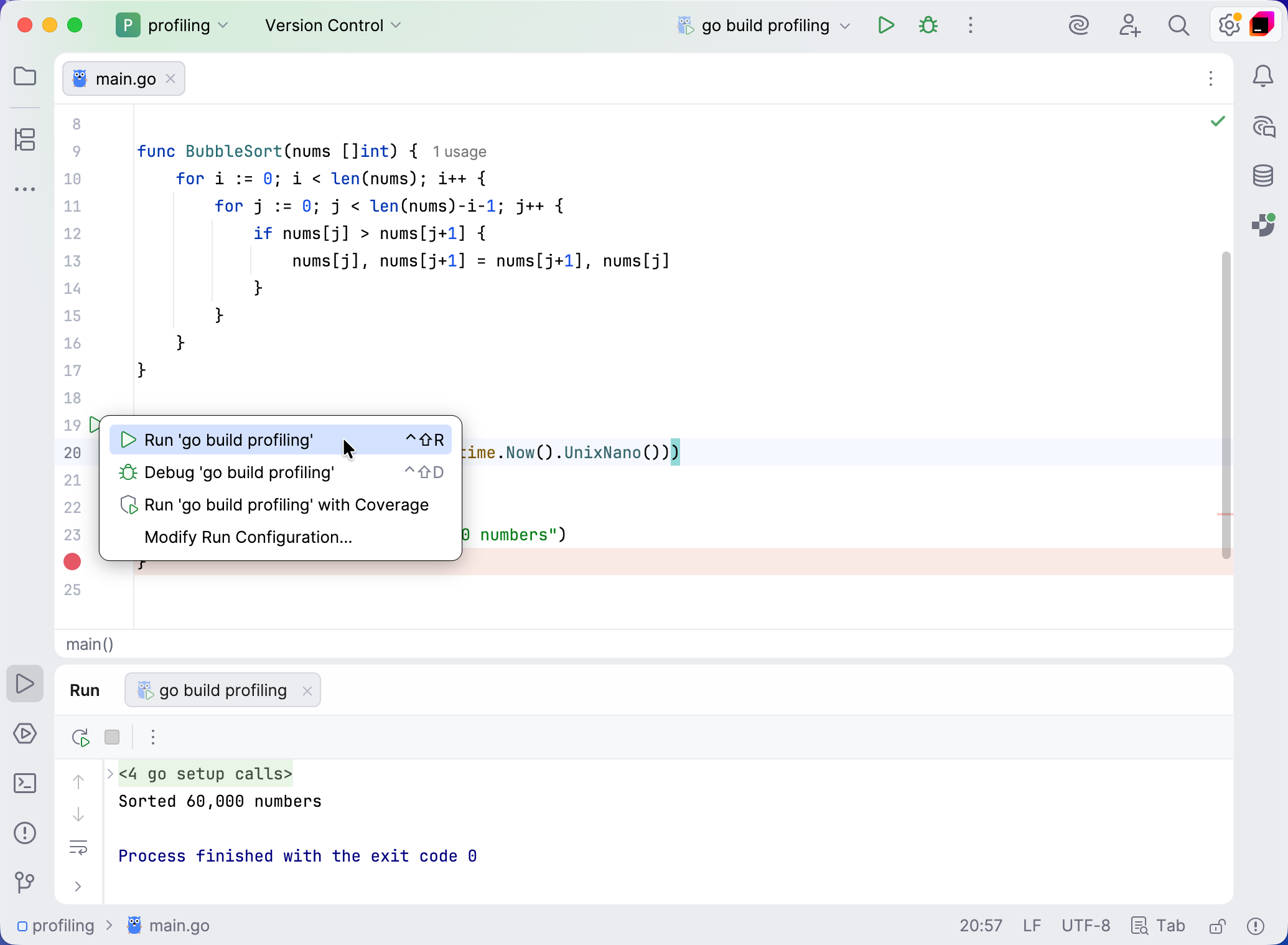 Running the program with a bubble sort Running the program with a bubble sort