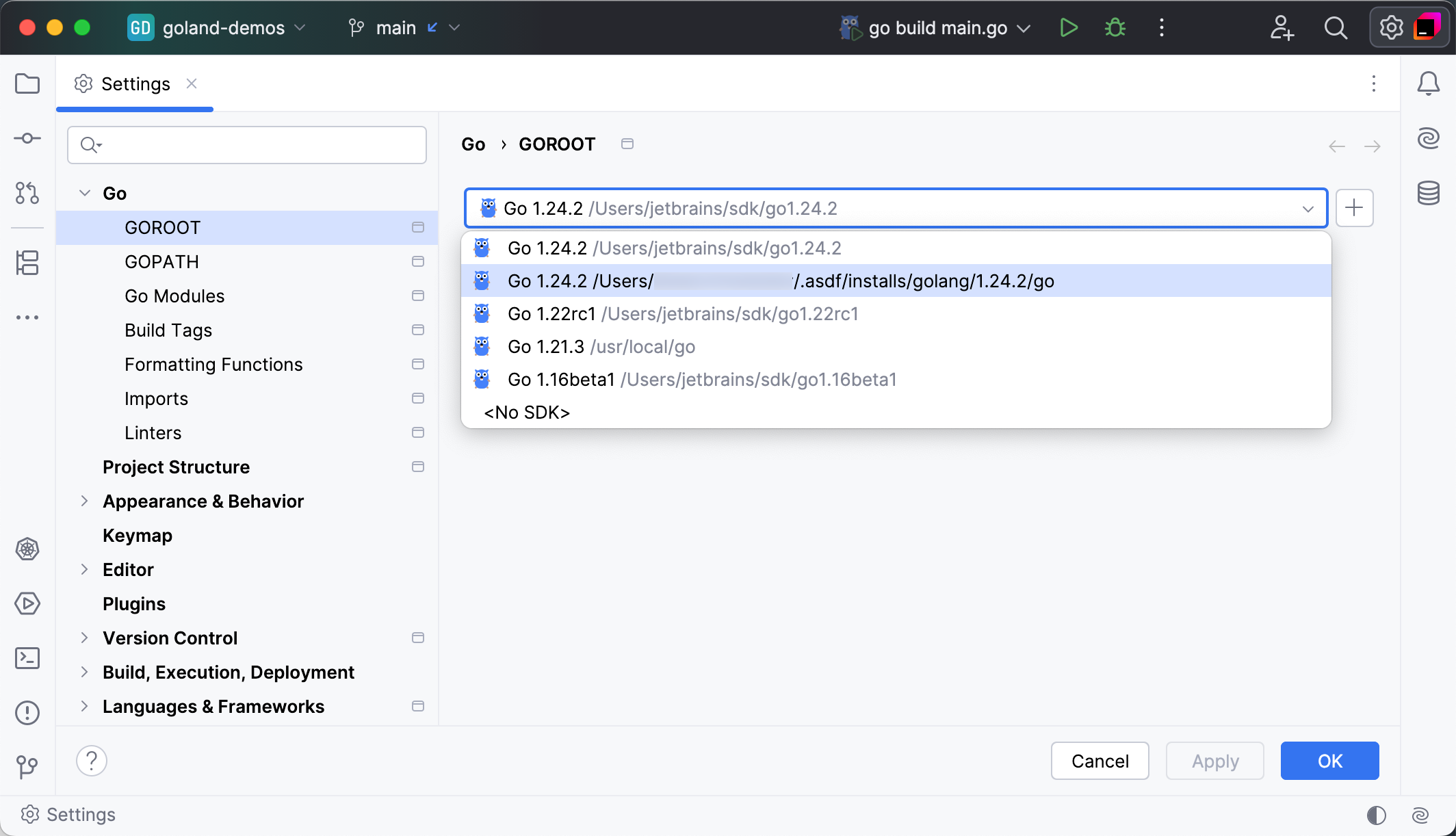 Select an asdf Go version for the project Select an asdf Go version for the project