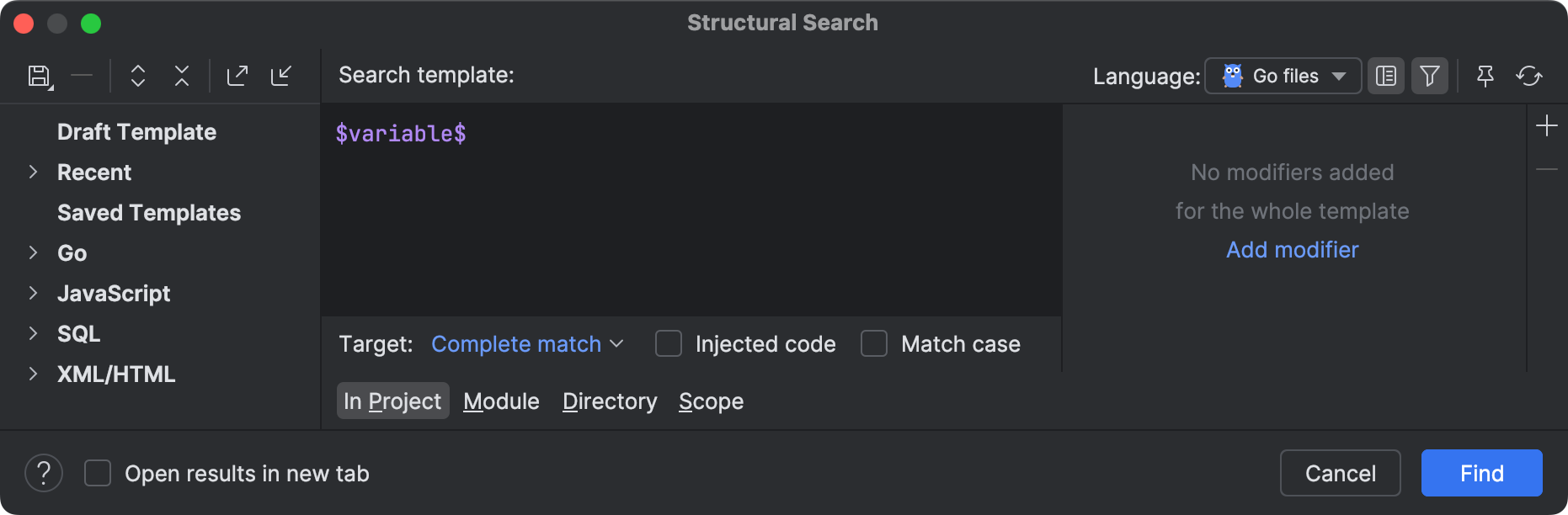 Structural search and replace | PyCharm Documentation