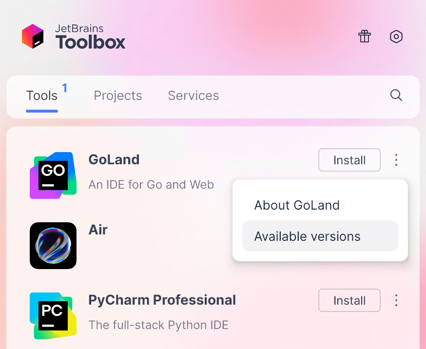 Toolbox App 中的 GoLand