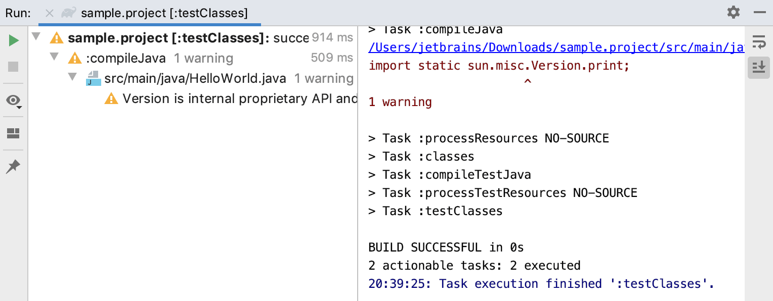 Run tool window: Gradle task Run tool window: Gradle task