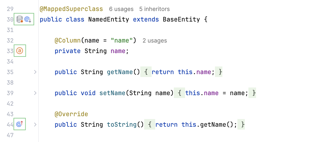 Gutter icons in the editor Gutter icons in the editor