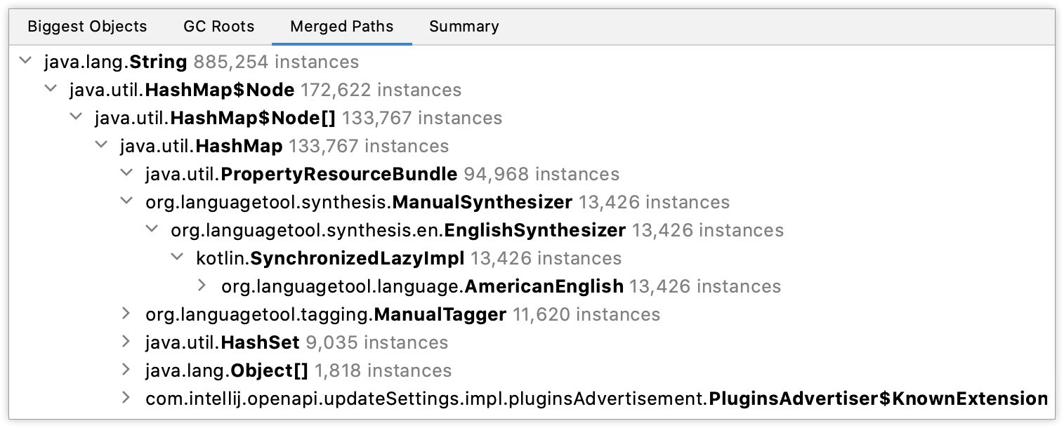 Information shown on the Merged Paths tab Information shown on the Merged Paths tab