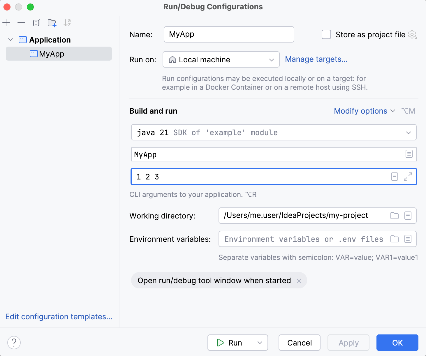 'Program arguments' field in run configuration settings 'Program arguments' field in run configuration settings