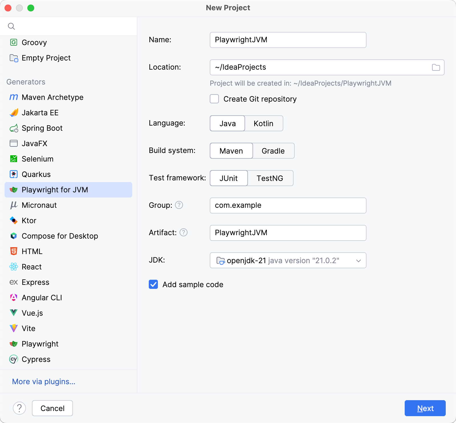 Creating a new Playwright for JVM project Creating a new Playwright for JVM project