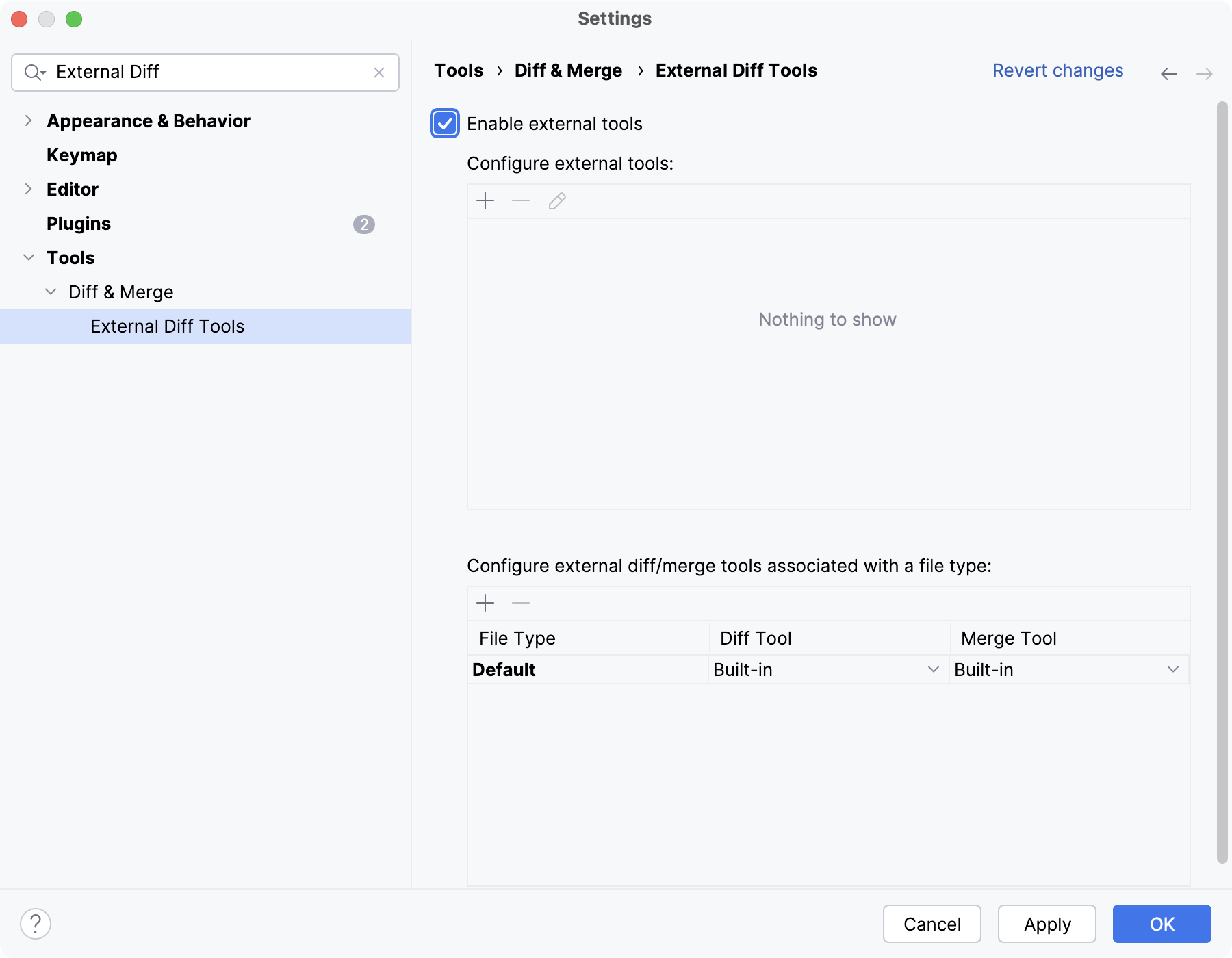 Enable external diff tools Enable external diff tools