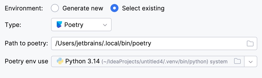 Select existing poetry environment Select existing poetry environment
