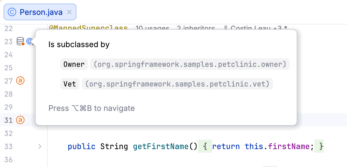 Tooltip of an icon in the gutter