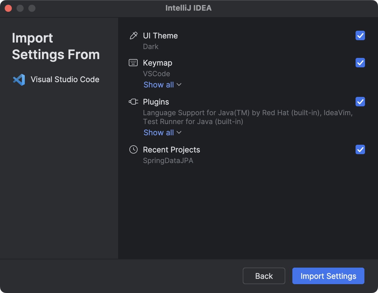 Visual Studio Code settings selection Visual Studio Code settings selection